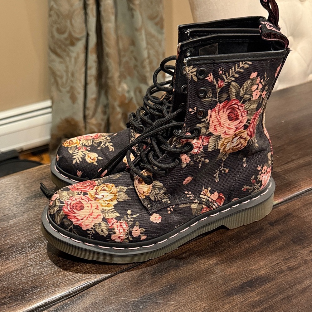 Dr. Martens Black Floral Combat Boots